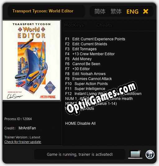 Transport Tycoon: World Editor: TRAINER AND CHEATS (V1.0.58)