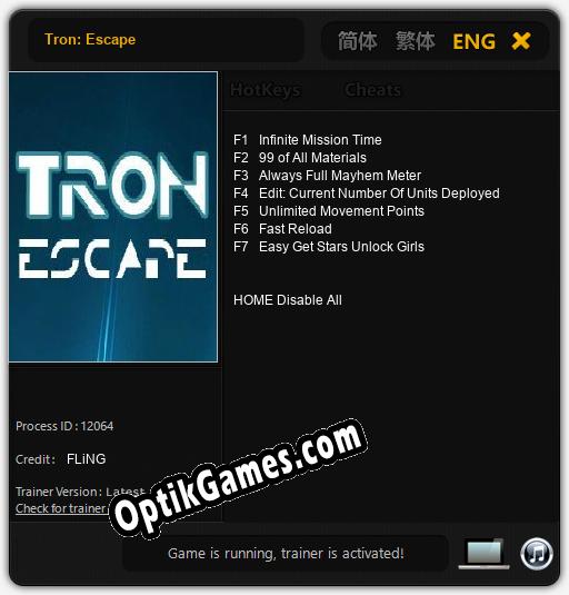 Trainer for Tron: Escape [v1.0.6]