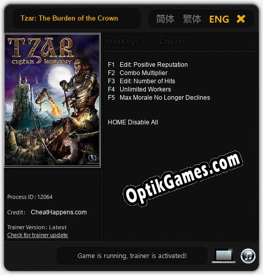 Tzar: The Burden of the Crown: TRAINER AND CHEATS (V1.0.64)