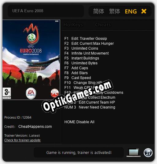 UEFA Euro 2008: TRAINER AND CHEATS (V1.0.75)