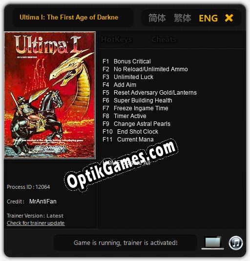 Ultima I: The First Age of Darkness: Cheats, Trainer +11 [MrAntiFan]