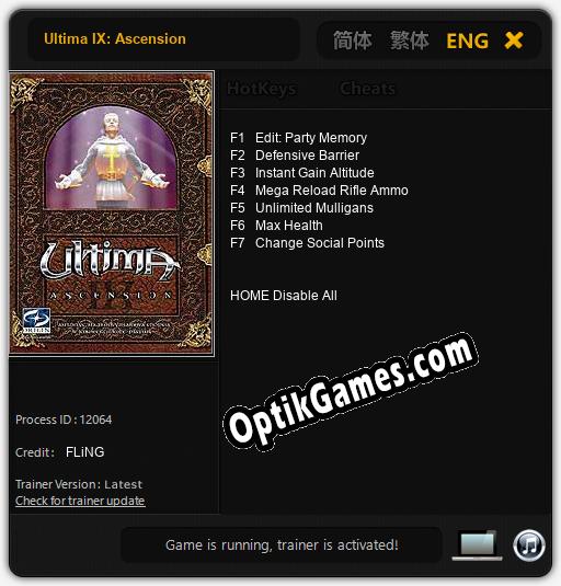 Trainer for Ultima IX: Ascension [v1.0.9]