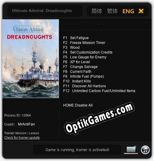 Trainer for Ultimate Admiral: Dreadnoughts [v1.0.4]