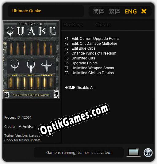 Ultimate Quake: Cheats, Trainer +8 [MrAntiFan]