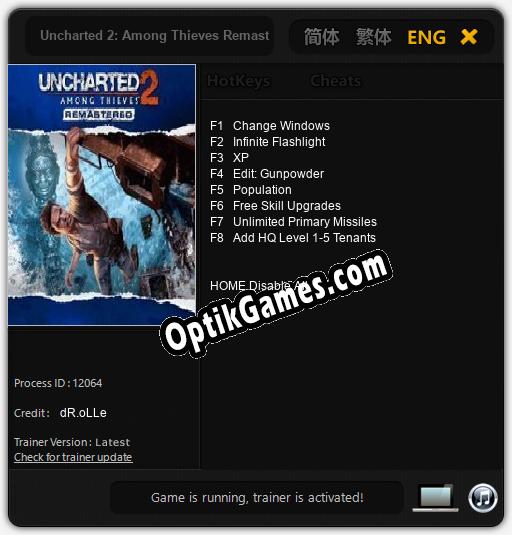 Uncharted 2: Among Thieves Remastered: Trainer +8 [v1.2]