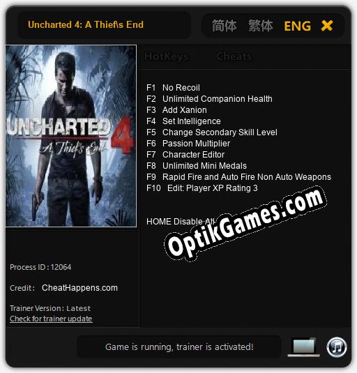 Trainer for Uncharted 4: A Thiefs End [v1.0.1]