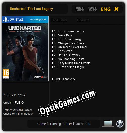 Uncharted: The Lost Legacy: Cheats, Trainer +10 [FLiNG]