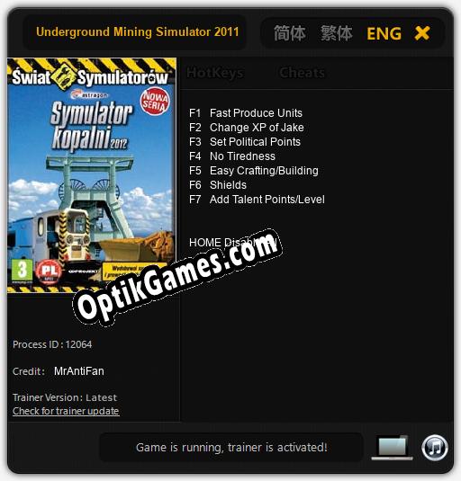 Underground Mining Simulator 2011: Cheats, Trainer +7 [MrAntiFan]