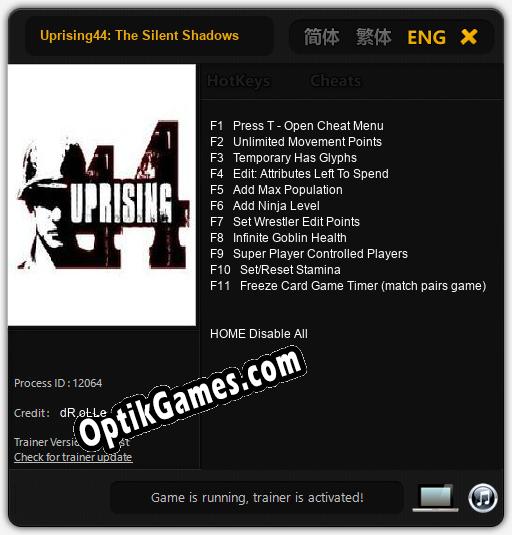 Uprising44: The Silent Shadows: TRAINER AND CHEATS (V1.0.79)