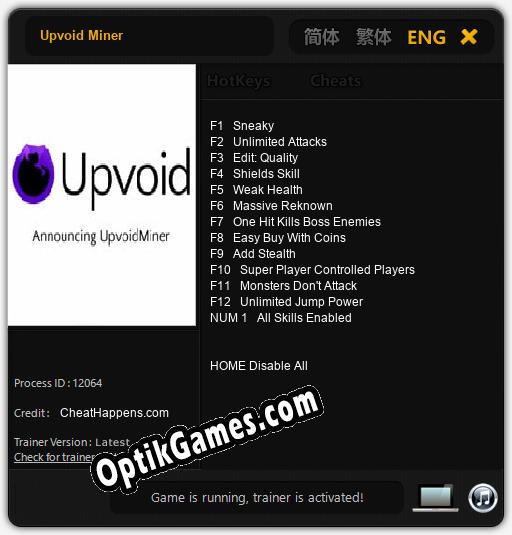 Upvoid Miner: TRAINER AND CHEATS (V1.0.95)
