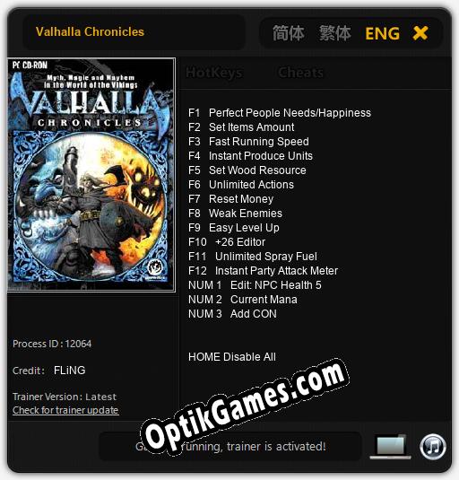 Valhalla Chronicles: TRAINER AND CHEATS (V1.0.48)