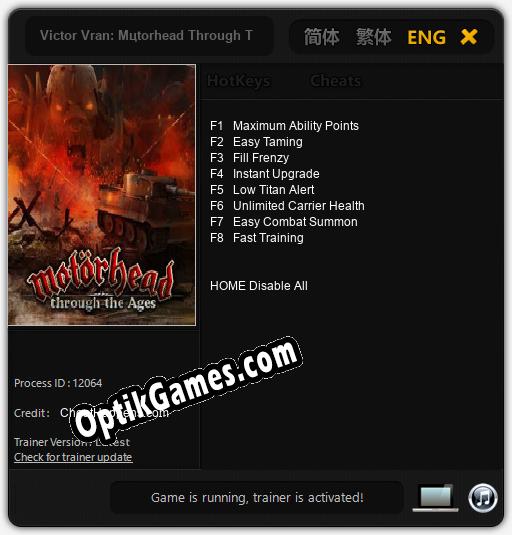 Trainer for Victor Vran: M?torhead Through The Ages [v1.0.7]