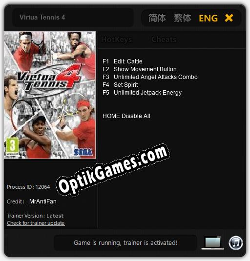 Trainer for Virtua Tennis 4 [v1.0.4]