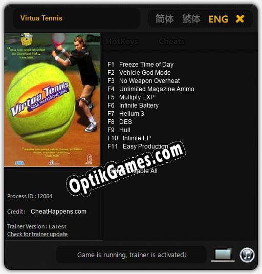 Virtua Tennis: TRAINER AND CHEATS (V1.0.86)