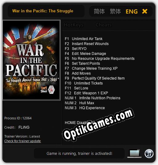 Trainer for War in the Pacific: The Struggle Against Japan 1941-1945 [v1.0.4]