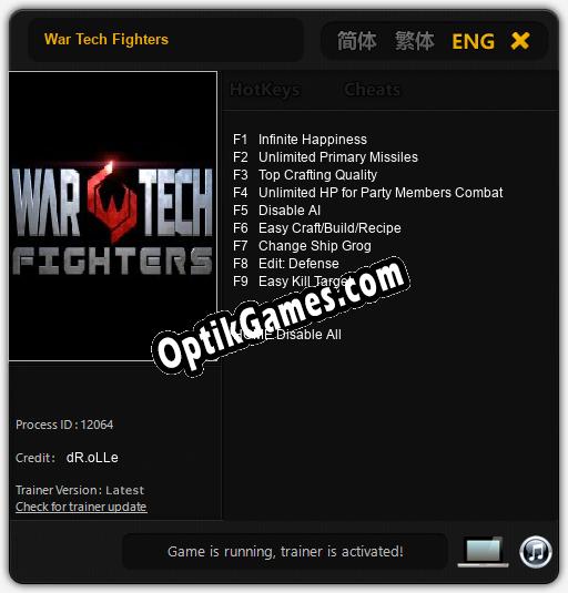 Trainer for War Tech Fighters [v1.0.3]