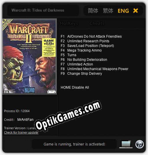 Warcraft II: Tides of Darkness: TRAINER AND CHEATS (V1.0.91)