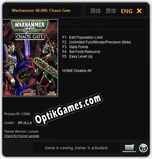 Warhammer 40,000: Chaos Gate: TRAINER AND CHEATS (V1.0.27)