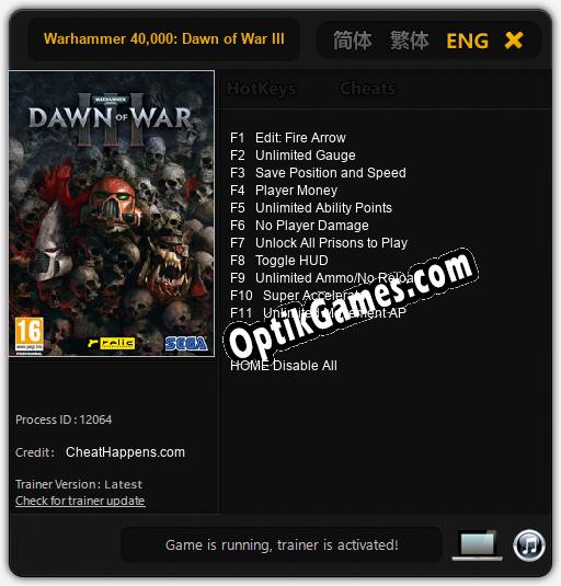 Warhammer 40,000: Dawn of War III: TRAINER AND CHEATS (V1.0.38)