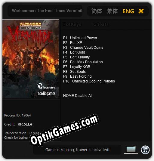 Warhammer: The End Times Vermintide: TRAINER AND CHEATS (V1.0.57)