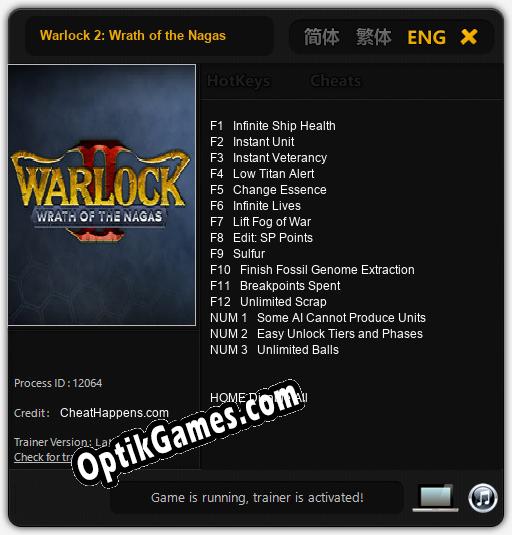 Warlock 2: Wrath of the Nagas: TRAINER AND CHEATS (V1.0.56)