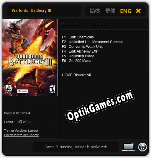 Warlords: Battlecry III: TRAINER AND CHEATS (V1.0.18)