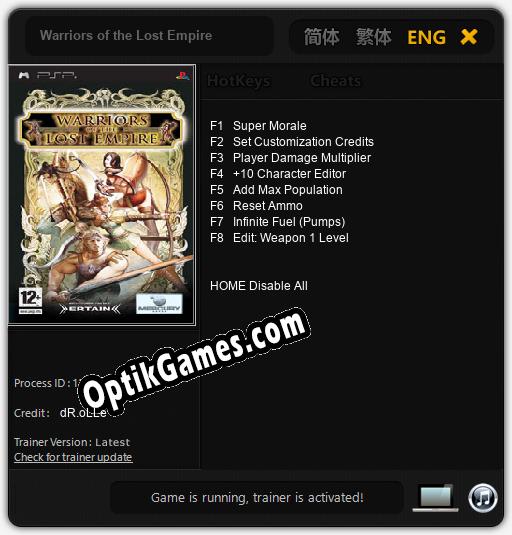 Warriors of the Lost Empire: Cheats, Trainer +8 [dR.oLLe]