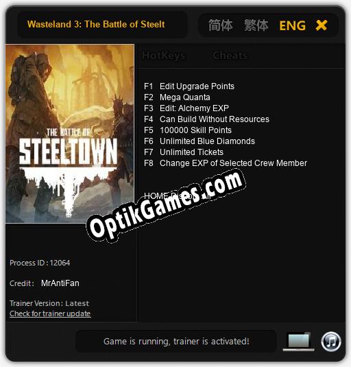 Trainer for Wasteland 3: The Battle of Steeltown [v1.0.9]