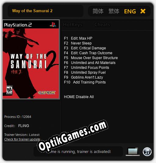 Trainer for Way of the Samurai 2 [v1.0.7]