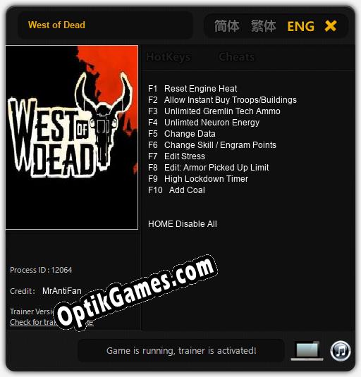West of Dead: Trainer +10 [v1.9]