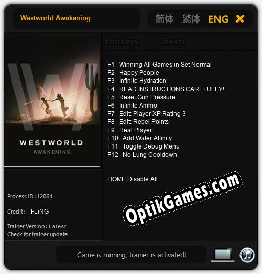 Trainer for Westworld Awakening [v1.0.7]