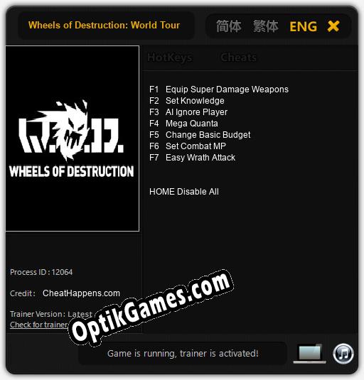 Wheels of Destruction: World Tour: TRAINER AND CHEATS (V1.0.8)