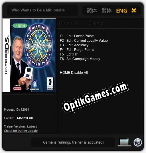 Who Wants to Be a Millionaire?: TRAINER AND CHEATS (V1.0.72)