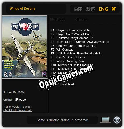 Wings of Destiny: Cheats, Trainer +12 [dR.oLLe]