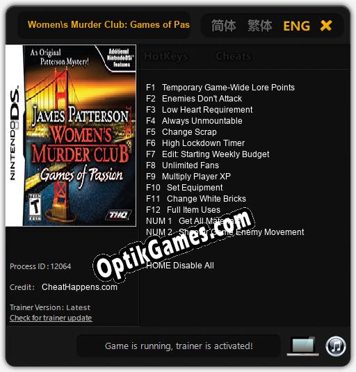 Womens Murder Club: Games of Passion: Cheats, Trainer +14 [CheatHappens.com]