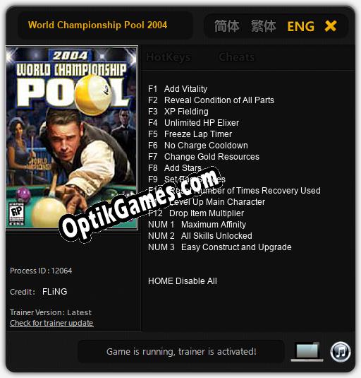 Trainer for World Championship Pool 2004 [v1.0.7]