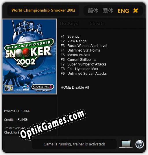 World Championship Snooker 2002: Cheats, Trainer +9 [FLiNG]