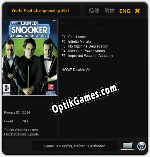 World Pool Championship 2007: TRAINER AND CHEATS (V1.0.31)