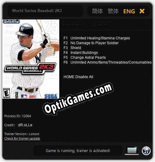 World Series Baseball 2K3: Trainer +6 [v1.6]