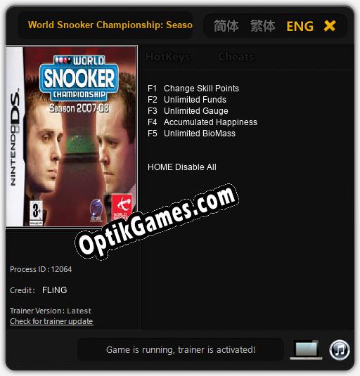 World Snooker Championship: Season 2007-08: Cheats, Trainer +5 [FLiNG]