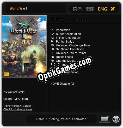 World War I: Trainer +12 [v1.6]