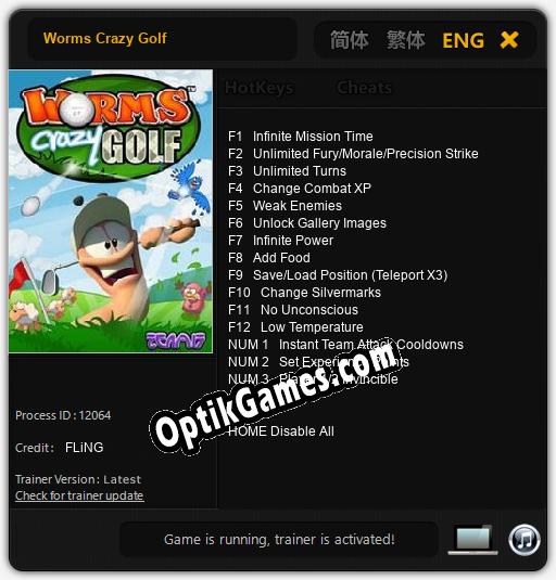 Worms Crazy Golf: TRAINER AND CHEATS (V1.0.28)