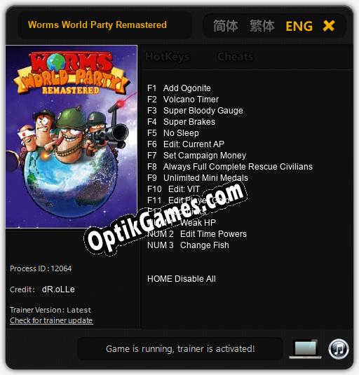Trainer for Worms World Party Remastered [v1.0.3]
