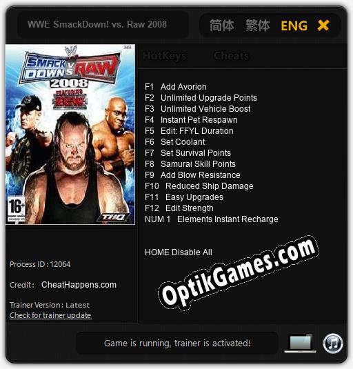 WWE SmackDown! vs. Raw 2008: TRAINER AND CHEATS (V1.0.46)