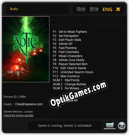 Xotic: TRAINER AND CHEATS (V1.0.70)