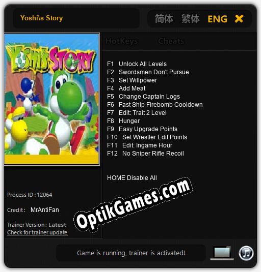 Yoshis Story: TRAINER AND CHEATS (V1.0.38)