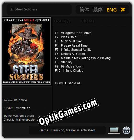 Z: Steel Soldiers: TRAINER AND CHEATS (V1.0.66)