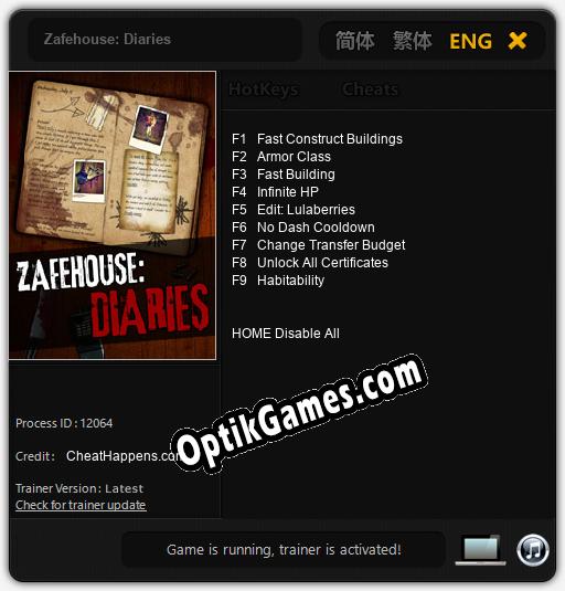 Zafehouse: Diaries: TRAINER AND CHEATS (V1.0.31)