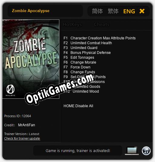 Zombie Apocalypse: Trainer +12 [v1.4]